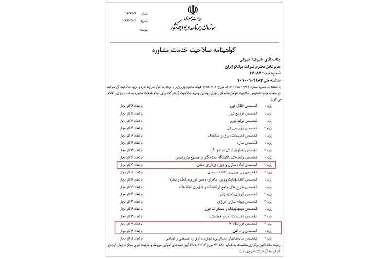 موفقیت شركت موننكو ایران در اخذ رتبه های جدید از سازمان برنامه و بودجه کشور